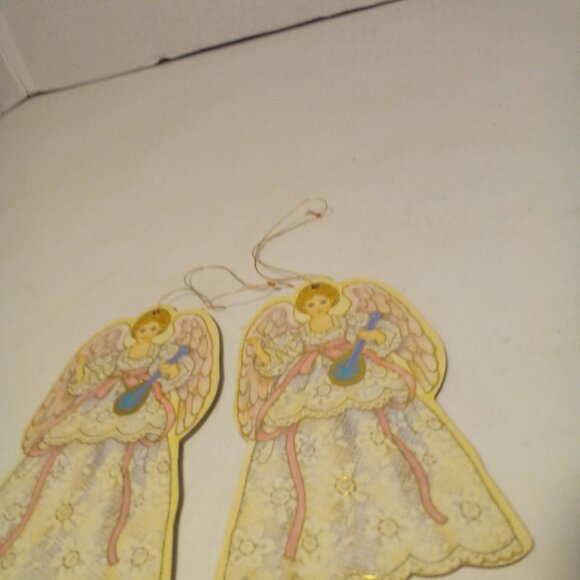 Angel Christmas Ornament 2 Die Cut Cardboard Vintage 1991 Gibson 4.5" Gold Pink - Picture 8 of 9